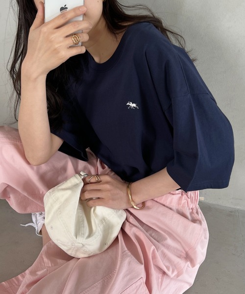 

POLO CHAMPS Футболка поло с коротким рукавом и круглым вырезом, с вышивкой, бренд Champs, цвет темно-синий