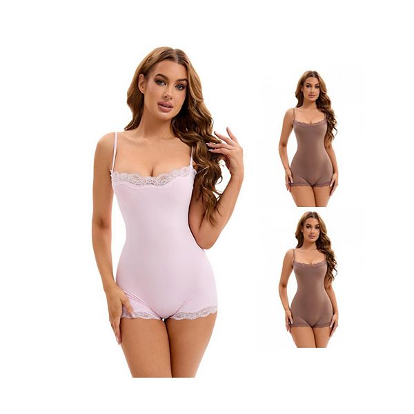 

Комплект из 3 женских кружевных маечек с регулируемыми бретелями, утягивающим эффектом для живота, подтягивающих бедра, корректирующего белья. Inspire Chic, Khaki Pink