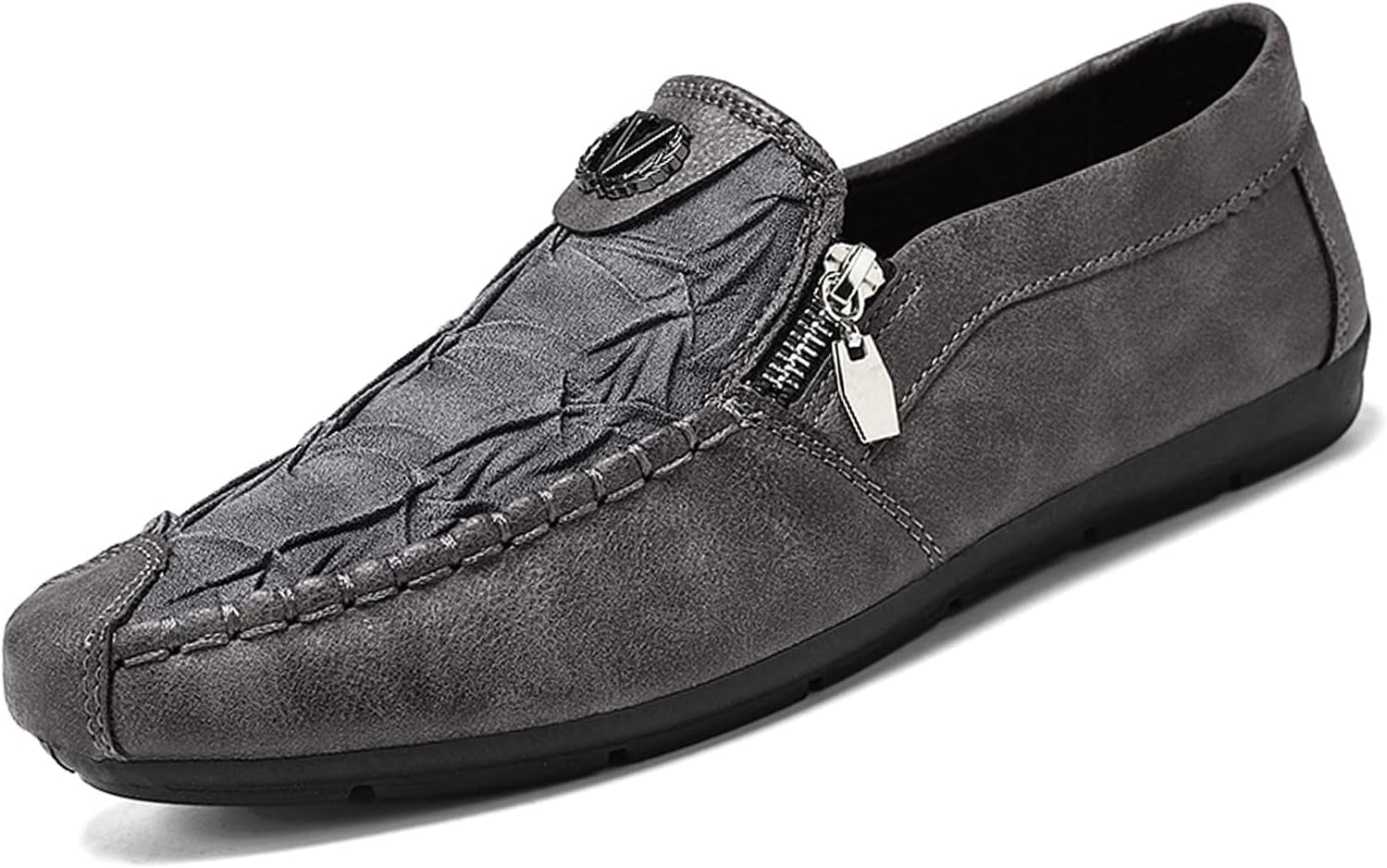 

Мужские мятые мягкие подошвы, повседневные кожаные лоферы, винтажные молнии и комфортные мокасины Penny, легкие и дышащие туфли для ходьбы Kctrfsj, серый