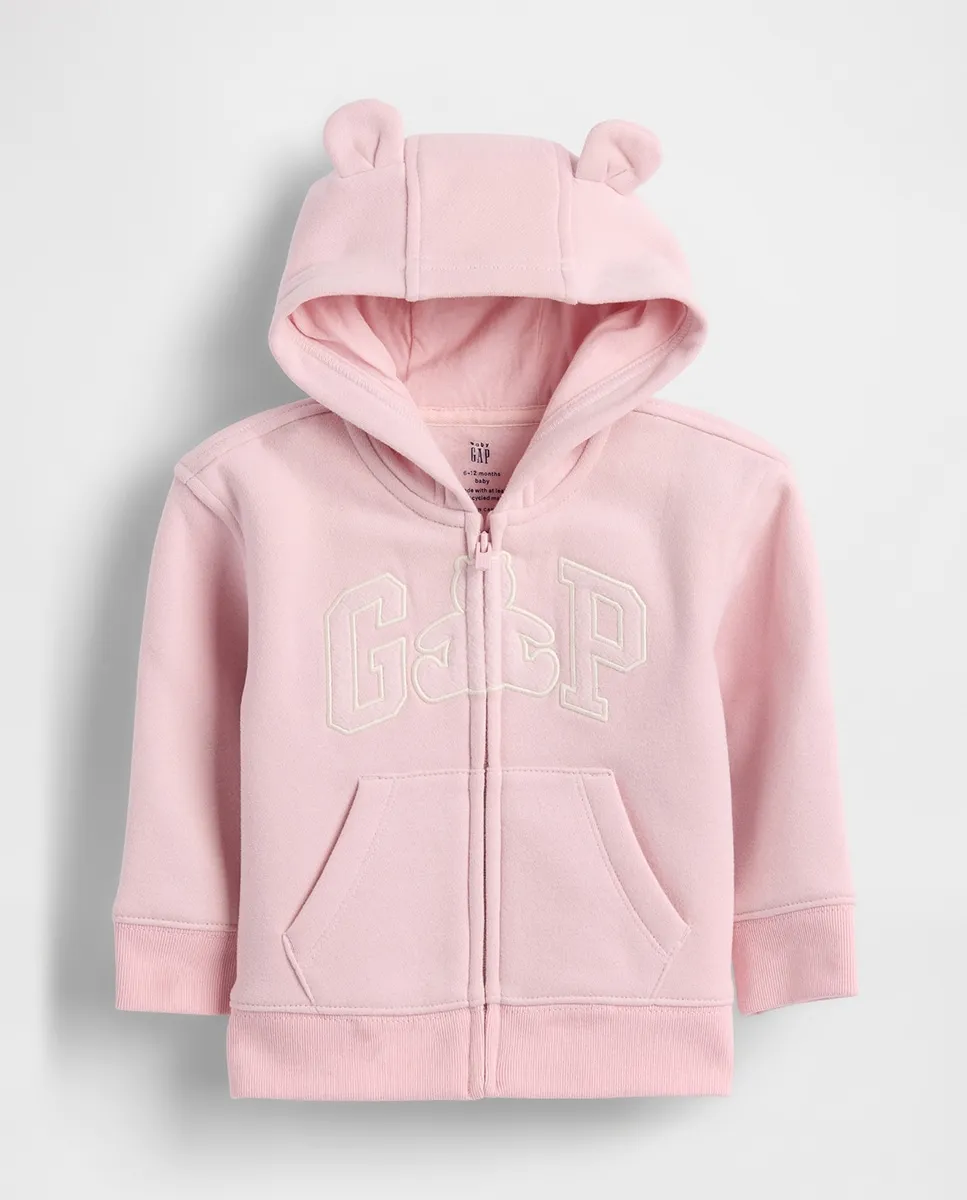 

Детская толстовка на молнии с логотипом и капюшоном с ушками медвежонка, мягкая винтажная Gap, розовый