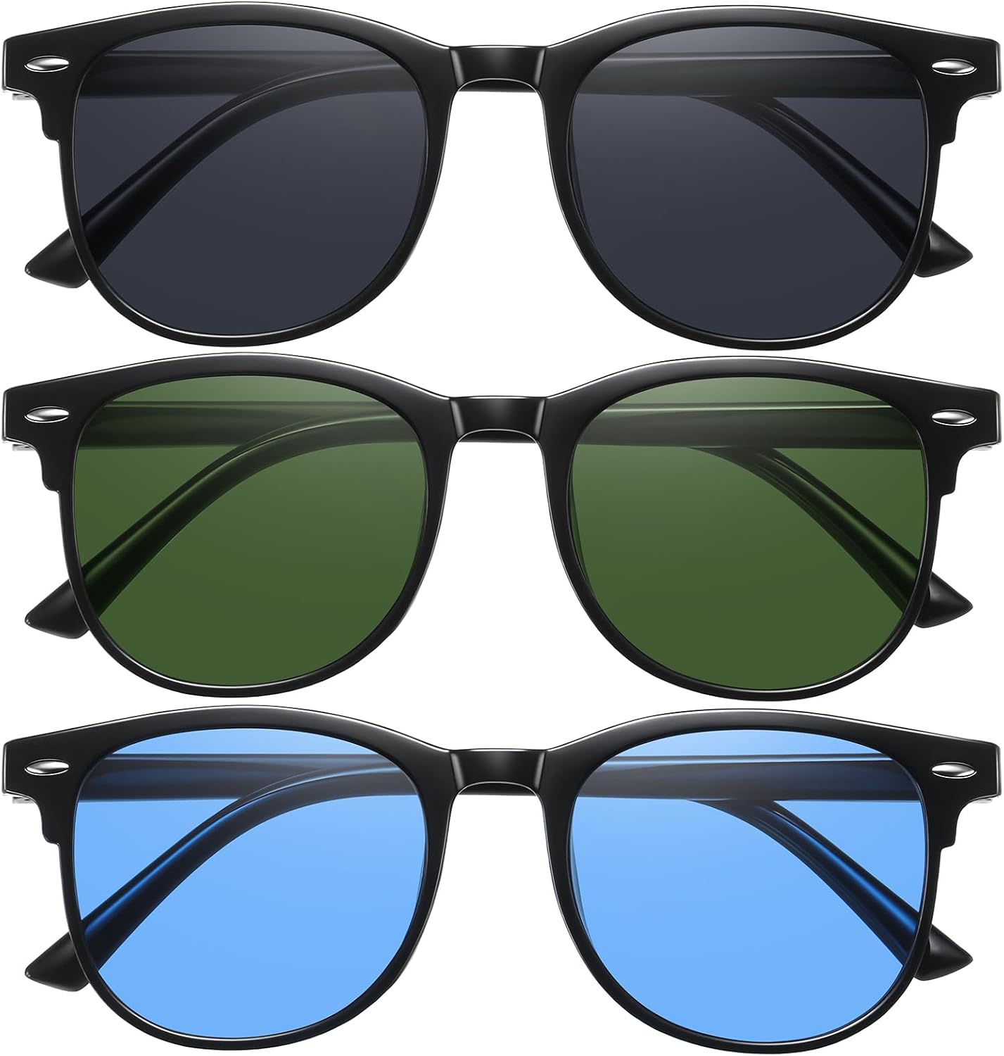 

Модные женские солнцезащитные очки для женщин и мужчин – защита от УФ-излучения, стильные круглые очки, дизайнерские солнцезащитные очки унисекс для активного отдыха, вождения и путешествий CHAOSELF, 3 Pack Black + Green + Blue