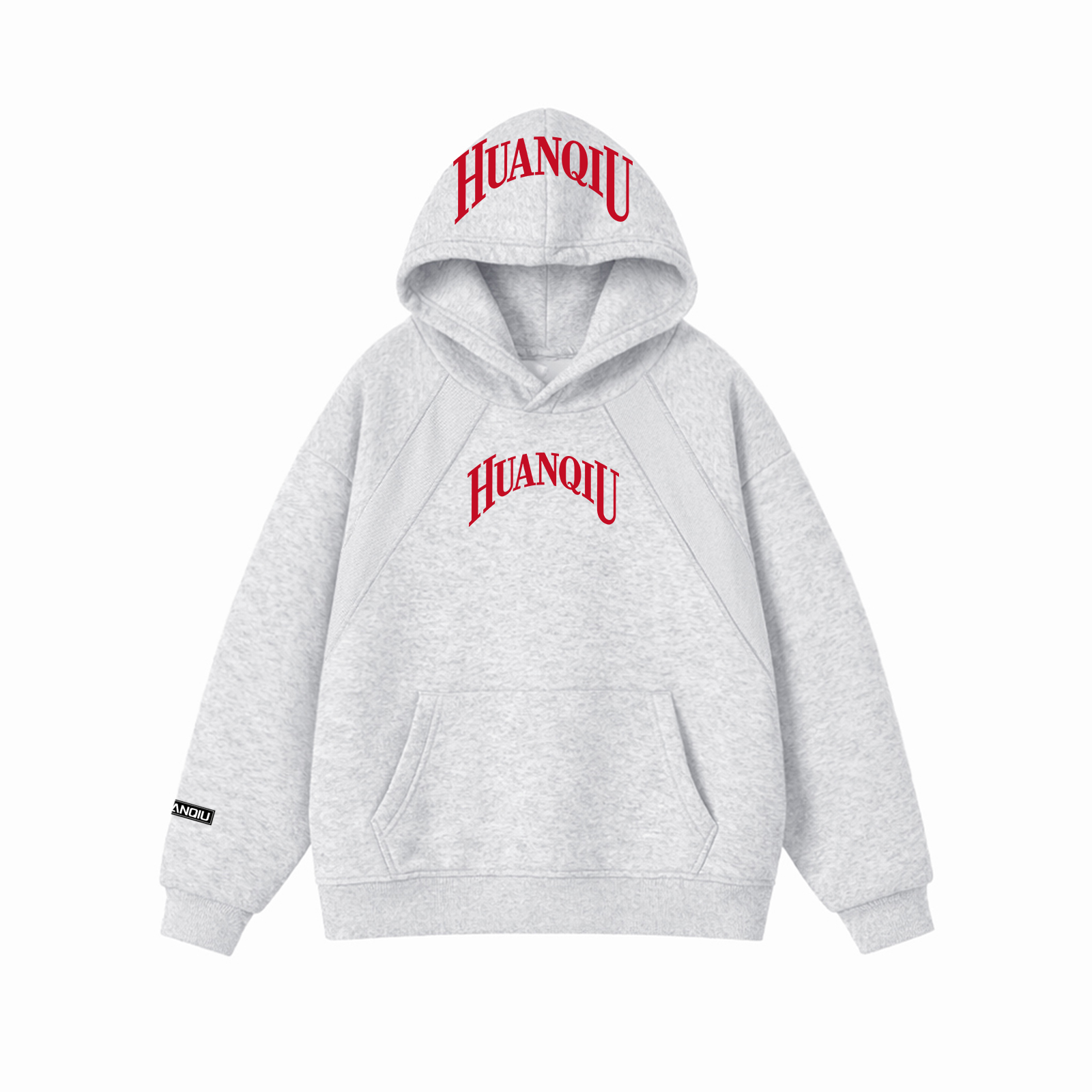 

Толстовка Unisex Hooded Moderate Heavyweight HUANQIU, белый heather серый (красный )