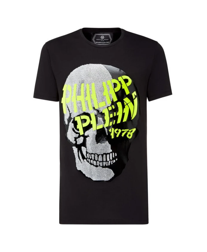 

Футболка S с яркими буквами бренда и черепом Philipp Plein, черный