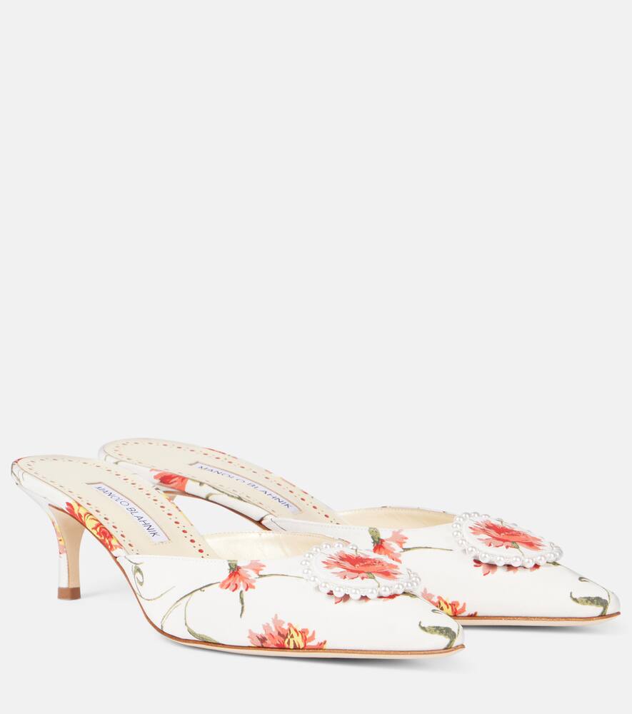 Kifatmu 50 мюли из сатина с цветочным декором Manolo Blahnik, 906X Ypri