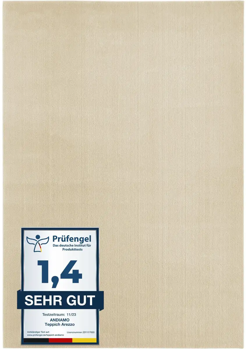 

Ковер Andiamo "Arezzo", прямоугольный, однотонный, мягкий ворс, можно стирать, идеально подходит для гостиной и спальни 80х200 см, цвет creme