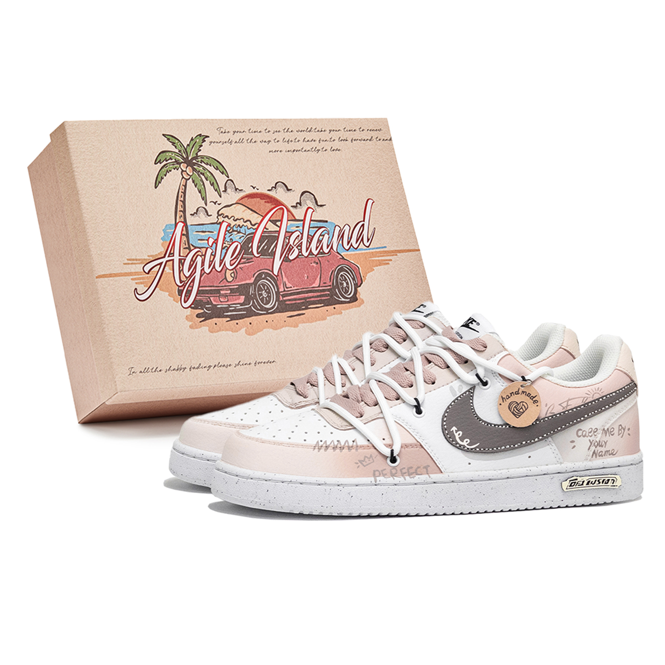 

Nike Кроссовки Court Vision 1 Lively Island, Box, Beautiful Wish, износостойкие, низкие, для скейтбординга, мужские, розовые, белые