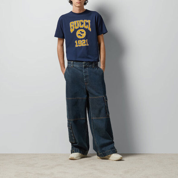 Футболка Gucci cotton jersey printed t-shirt 'blue', синий — фото 2