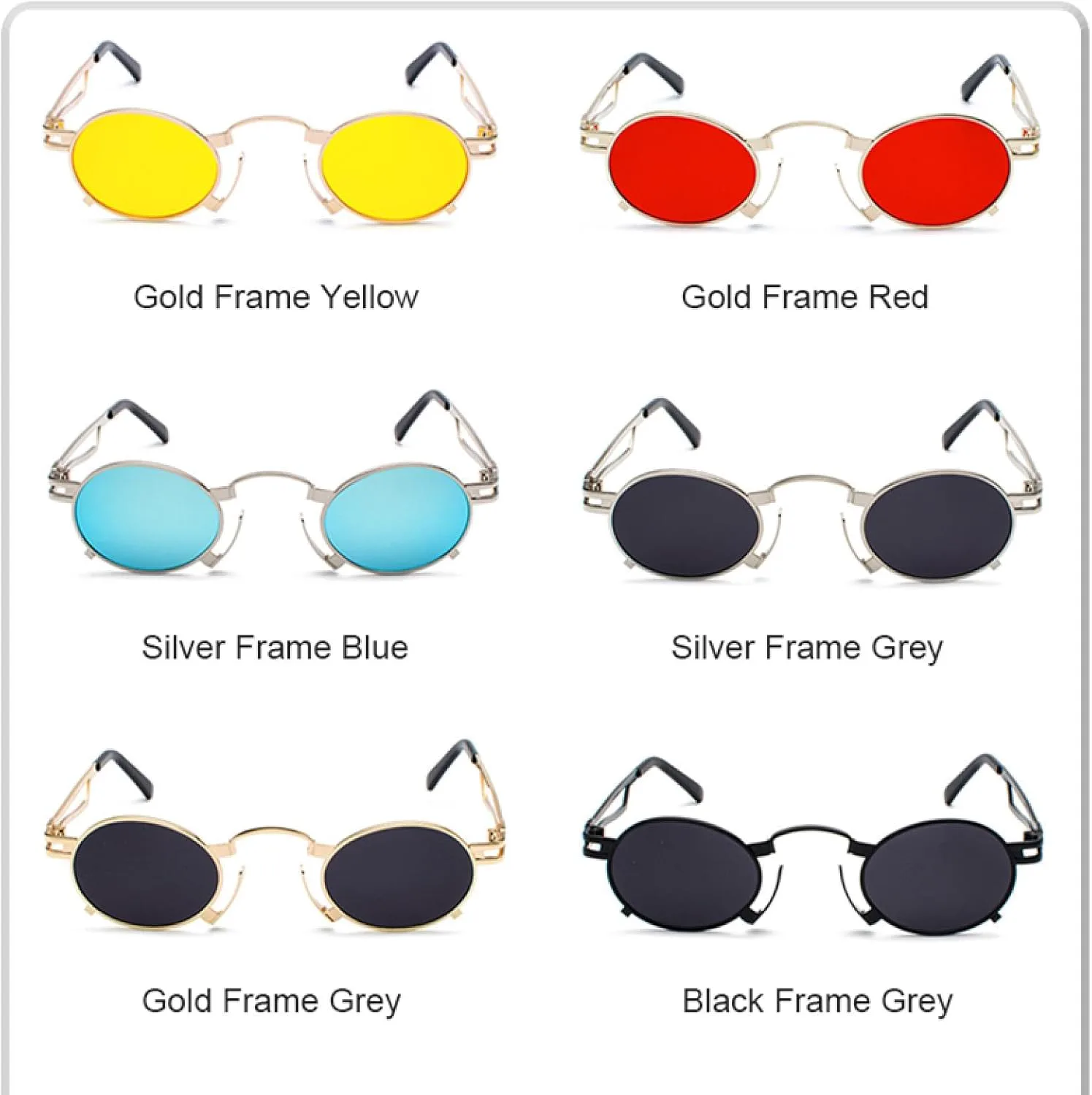 

Ретро-солнцезащитные очки в стиле стимпанк для мужчин, круглые, винтажные, летние, в металлической оправе, черные, овальные, для женщин VFDHN, Gold Frame Red