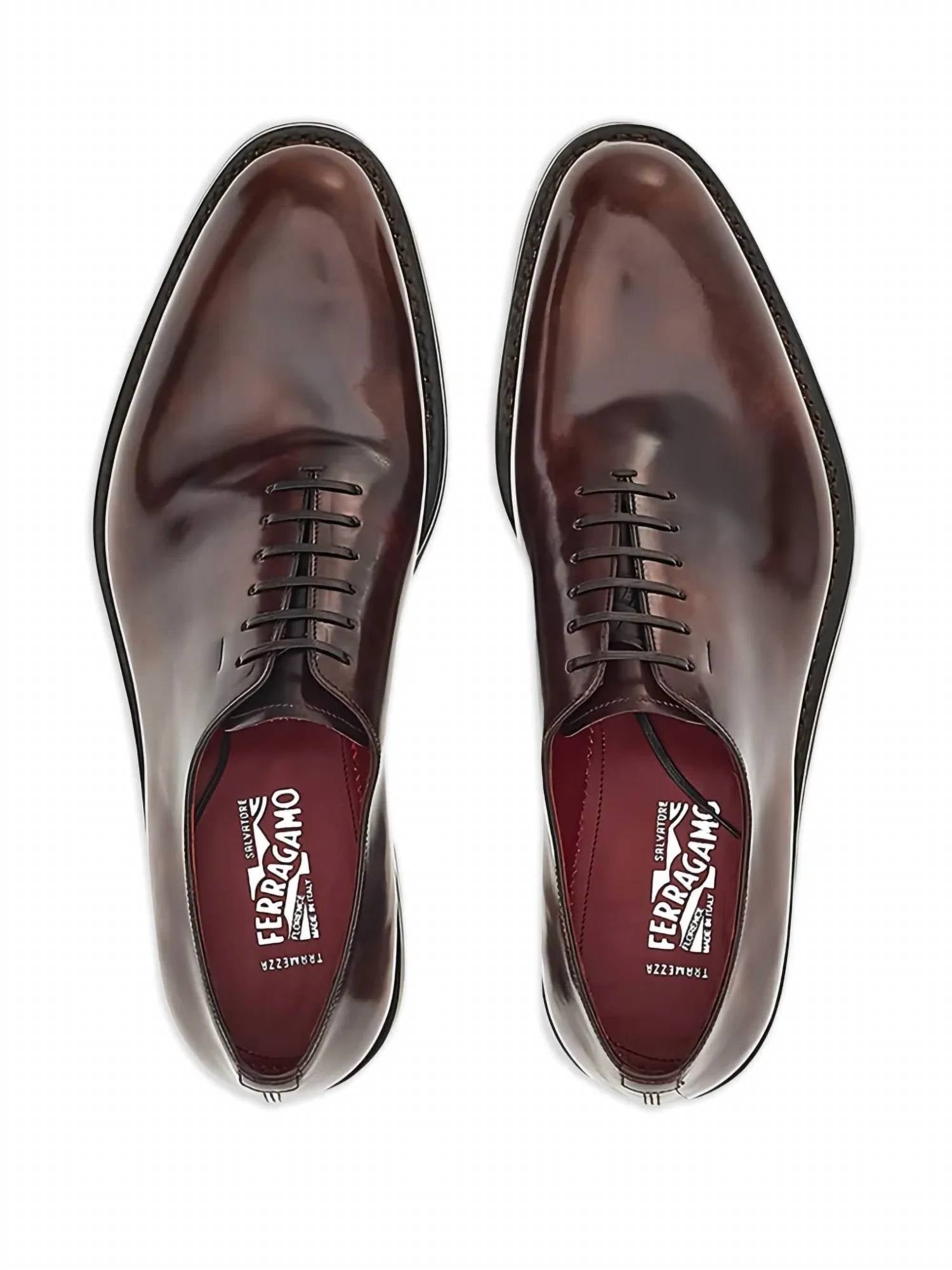 Мужские кожаные туфли-оксфорды коричневого цвета Salvatore Ferragamo, коричневый — фото 4