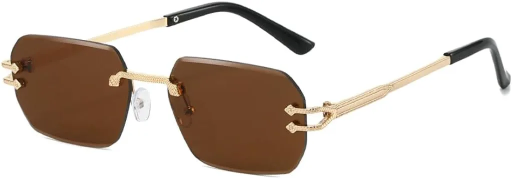 

Винтажные уникальные прямоугольные солнцезащитные очки без оправы для женщин, конфетные цвета, прозрачные линзы, мужские солнцезащитные очки TVTBBVV, Gold Tea