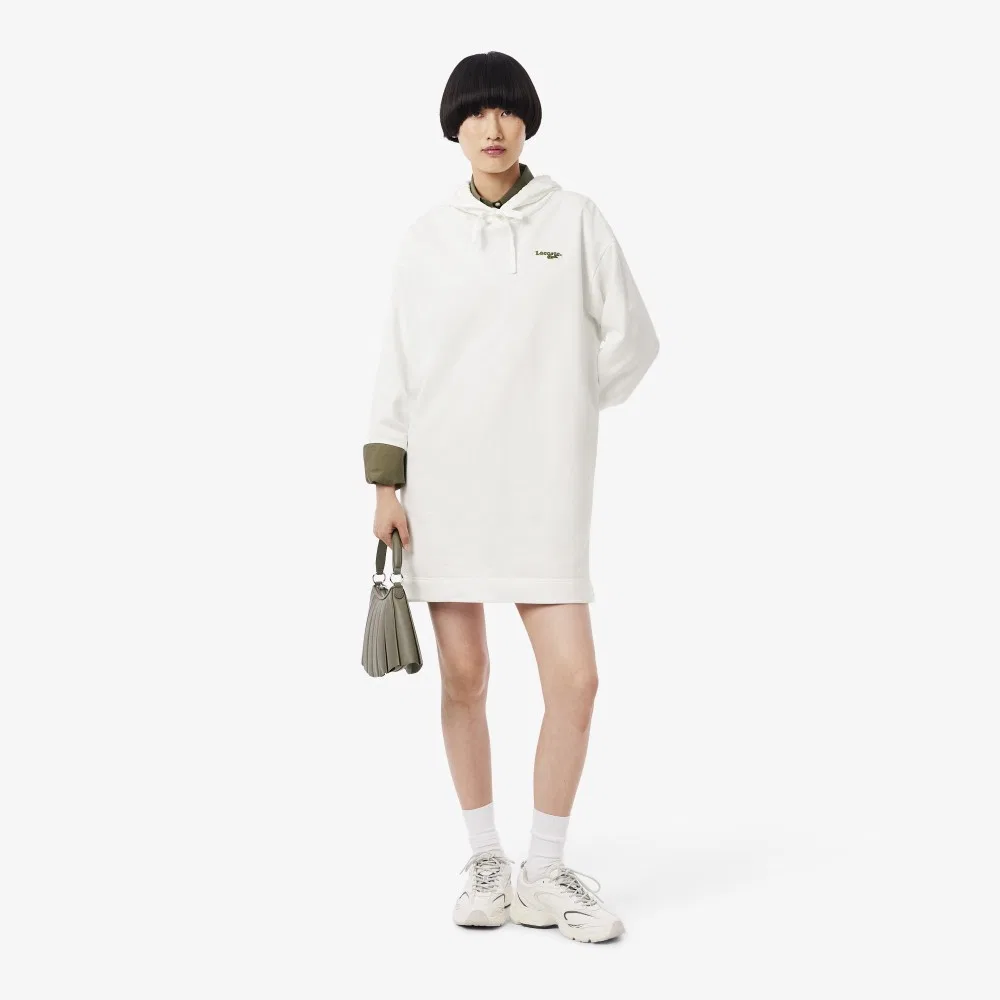 Худи-платье Lacoste Офвайт с мягким брендингом