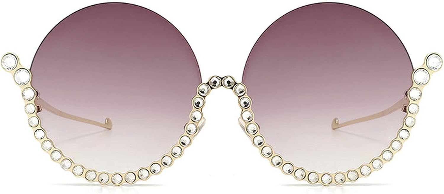 

Винтажные круглые солнцезащитные очки в полуободковой оправе с кристаллами для женщин, роскошные солнцезащитные очки со стразами, бриллиантовые очки для вечеринок mincl, Gray&brown