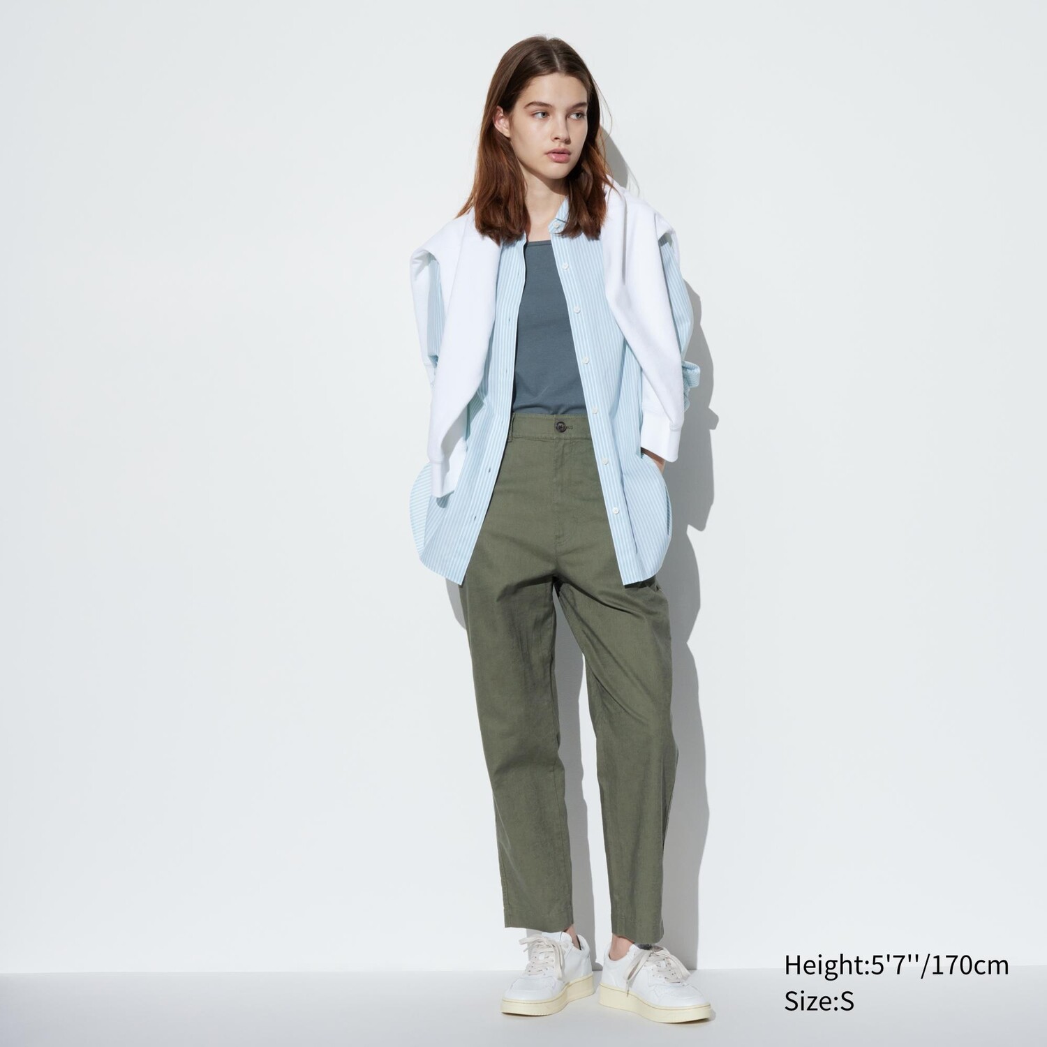 

Брюки UNIQLO из хлопка, оливковый, Зеленый, Брюки UNIQLO из хлопка, оливковый