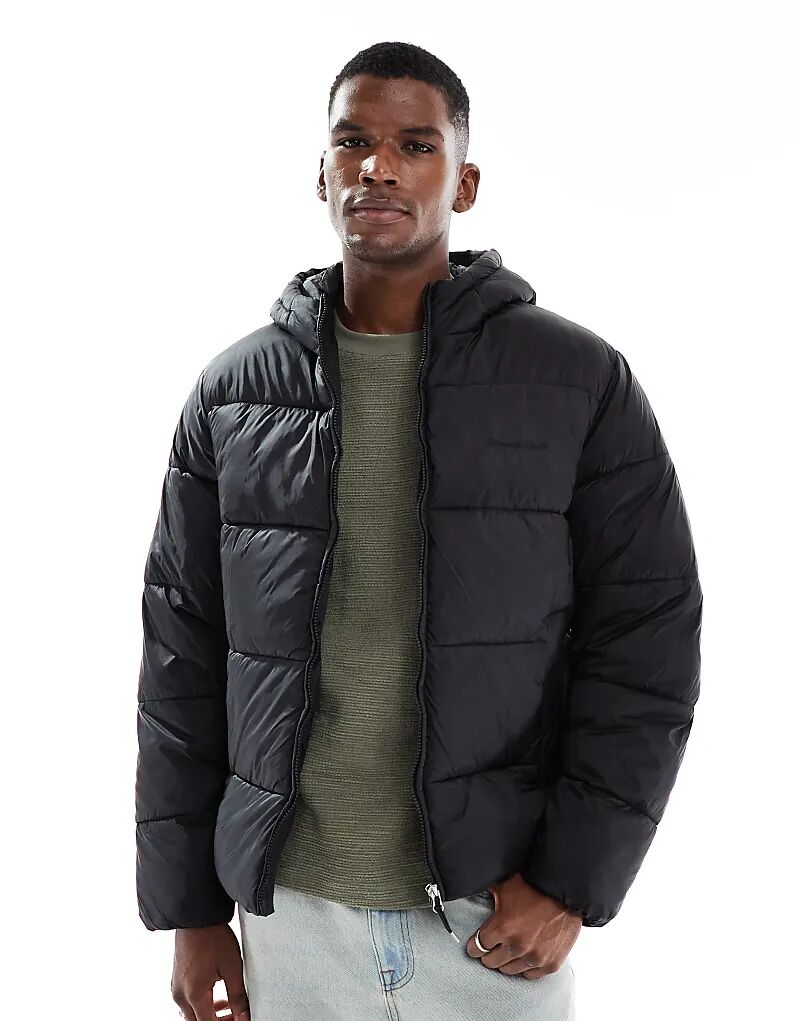 

Куртка-пуховик Jack & Jones с капюшоном и блеском черного цвета
