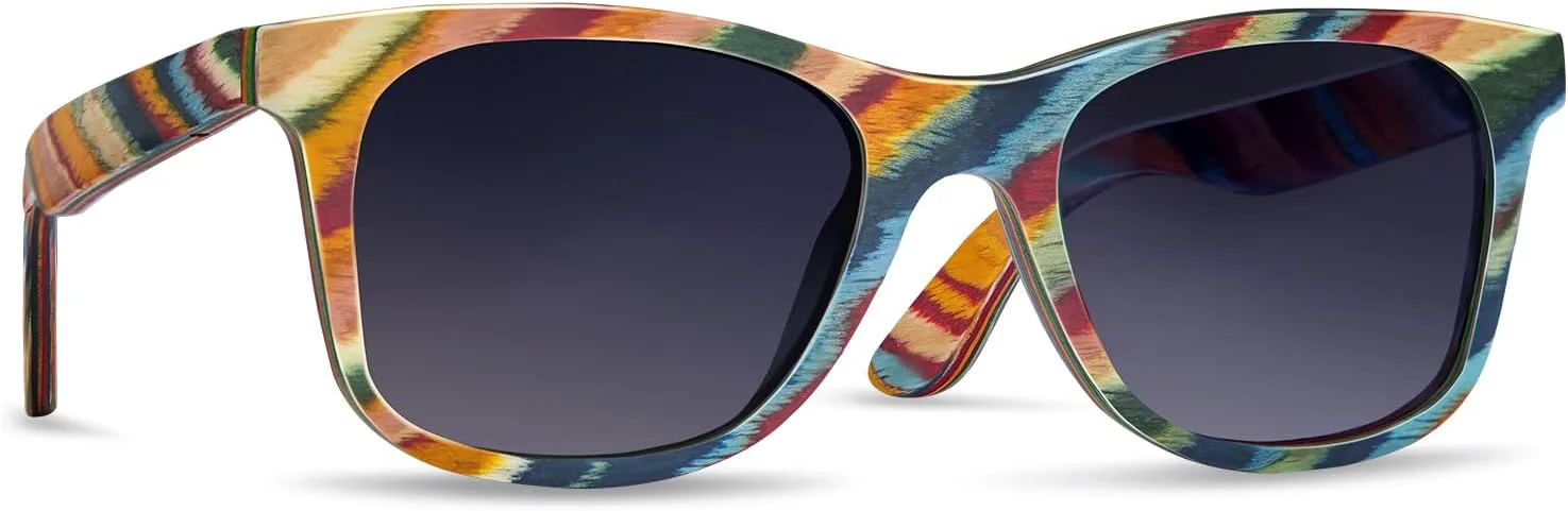 

Поляризованные солнцезащитные очки CARFIA Wood для мужчин и женщин с защитой UV400, ретро-квадратные очки для вождения, Rainbow-colored Frame Black Lenses