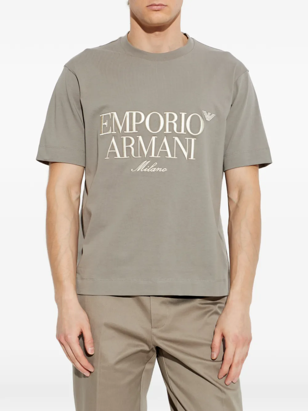 Футболка с вышивкой Emporio Armani, серый — фото 3