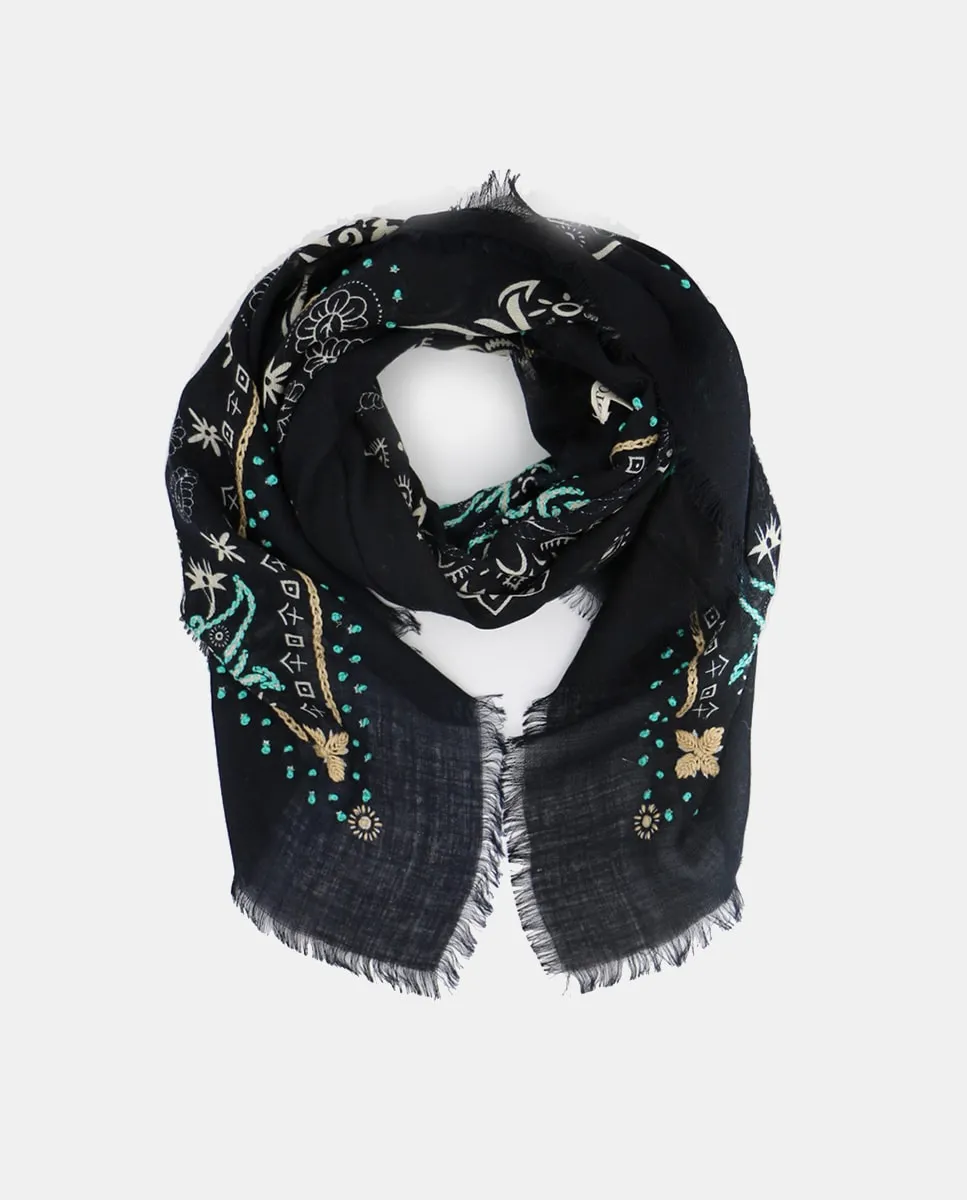 

Шерстяной платок с узором или вышивкой Storiatipic, темно-синий