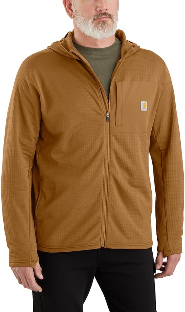 

Carhartt мужская футболка с капюшоном Force Relaxed Fit, с длинным рукавом и молнией, Carhartt Brown