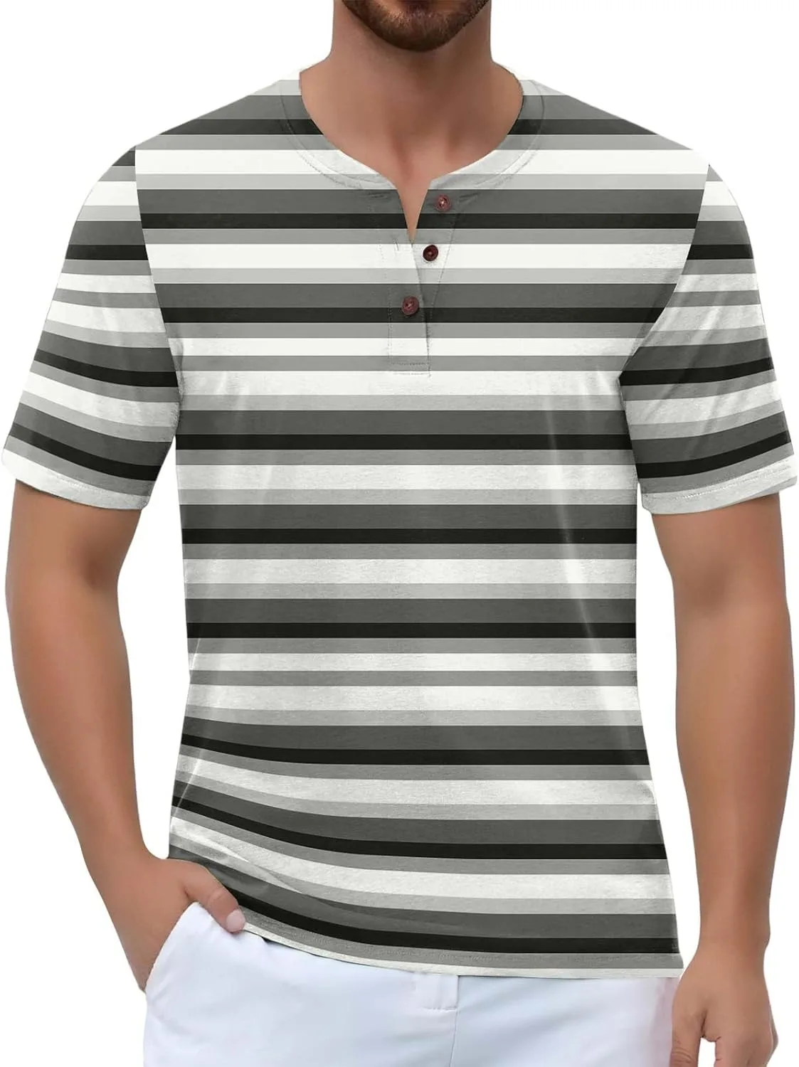 

Мужская полосатая футболка Henley с коротким рукавом WENKOMG1