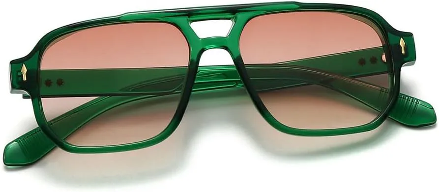 

Мужские квадратные солнцезащитные очки OZPYKAE, ретро-очки с защитой UV400 и двойной перемычкой, модные прямоугольные женские солнцезащитные очки-авиаторы, Green+red
