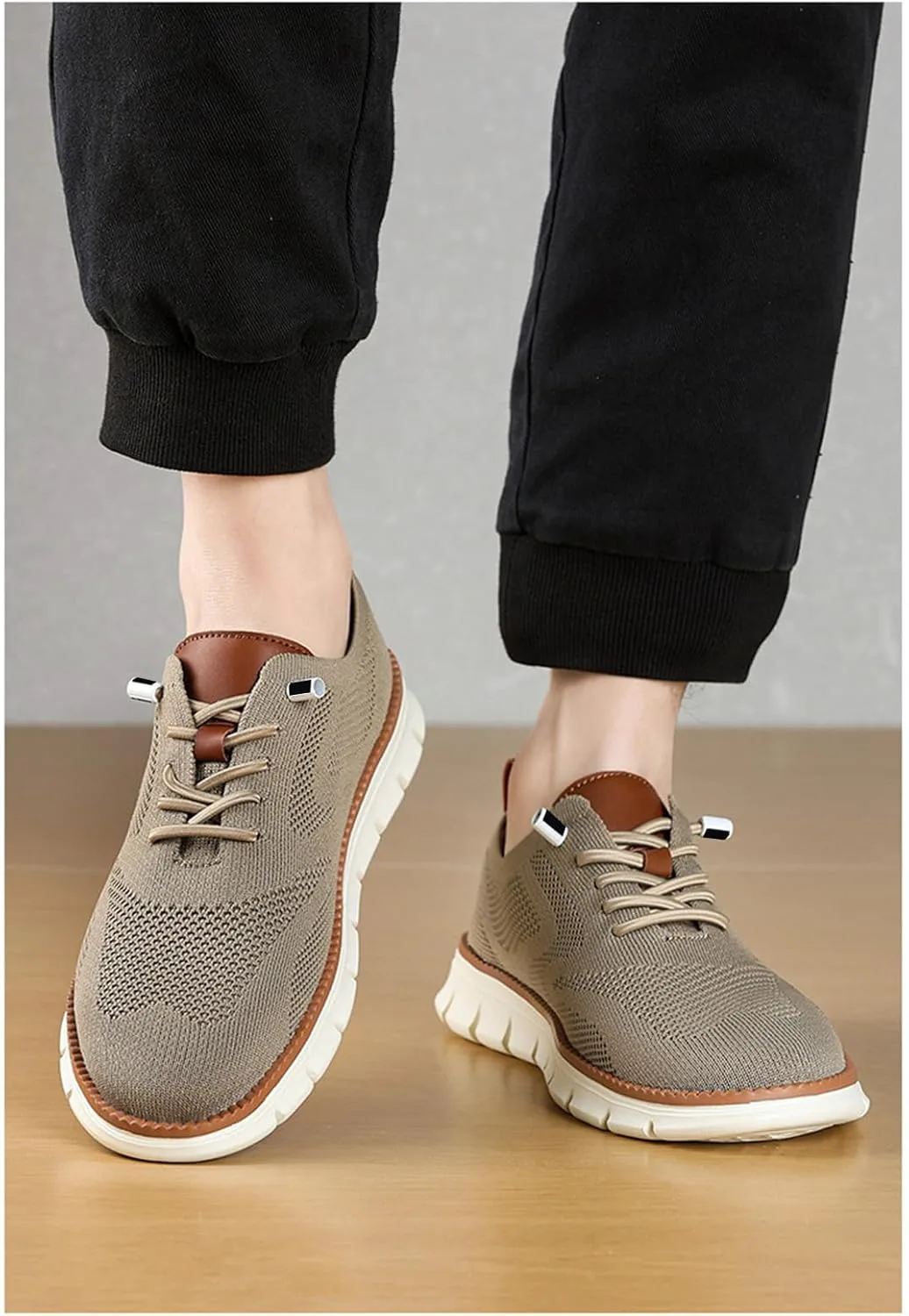 Мужские повседневные туфли Oxfords, деловые сетчатые туфли для ходьбы, модные удобные кроссовки для тенниса и прогулок, шнуровка, дышащие, легкие, с мягкой подошвой, для работы на улице, кроссовки Breeze XDFVC, хаки — фото 3