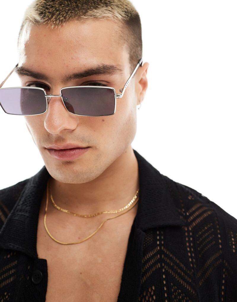 

ASOS DESIGN – солнцезащитные очки серебристой прямоугольной формы с декоративными дужками