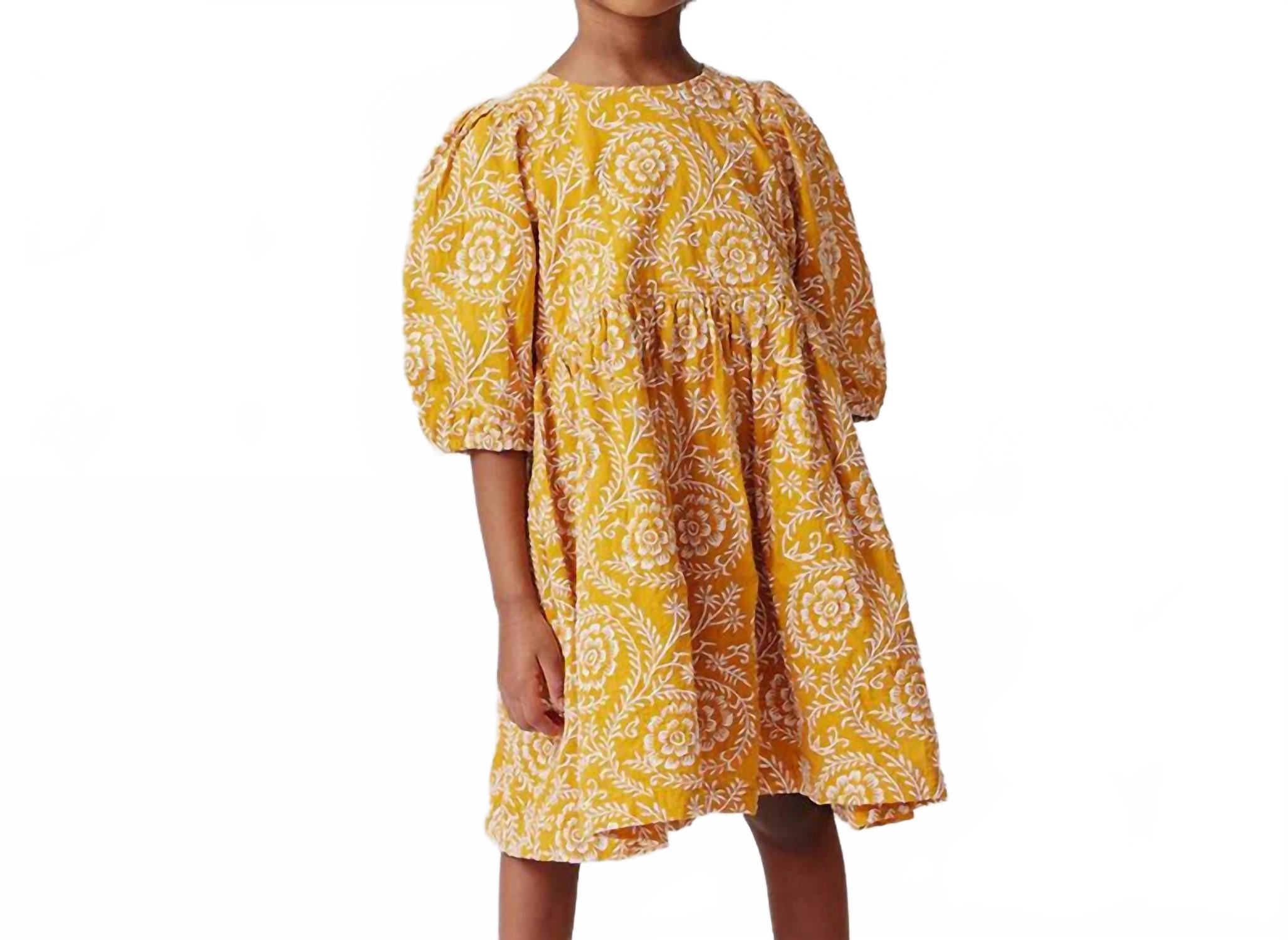 

Платье Брук для девочки с вышивкой в ​​стиле инков золотом Pink Chicken, Inca Gold Blooming Embroidery