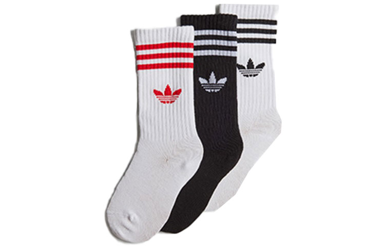 Детские носки Adidas Originals, 3 пары (бело-красные + чёрно-белые + чёрные) — фото 2