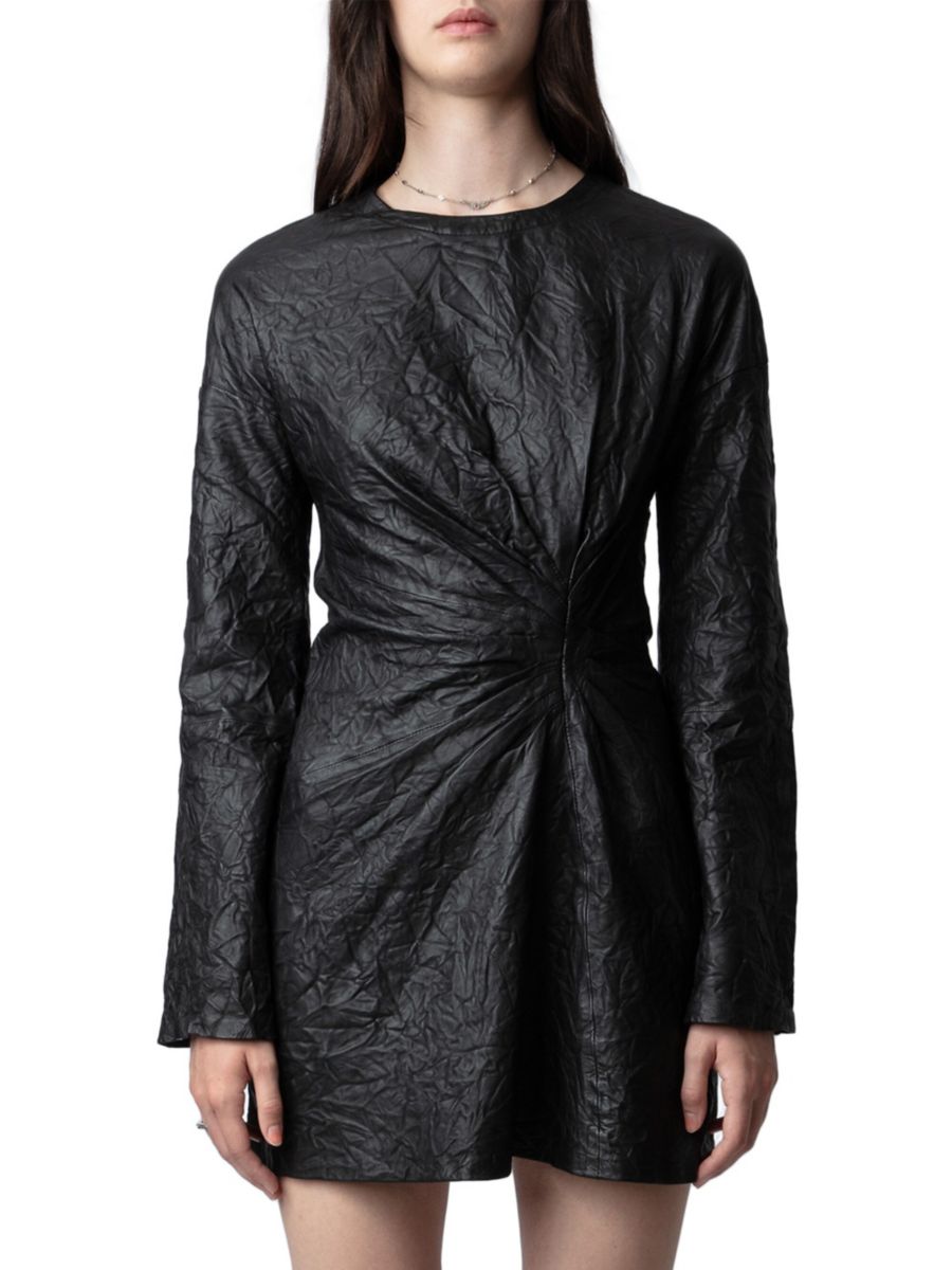 

Мини-платье Rixina из жатой кожи с длинными рукавами Zadig & Voltaire, нуарный