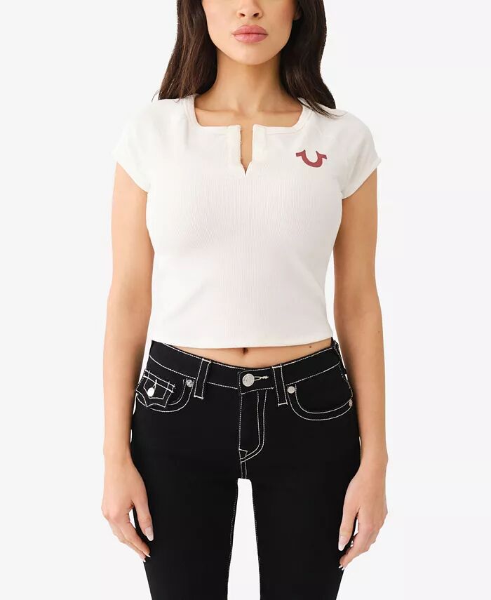 

Женская футболка с коротким рукавом и застежкой на крючок True Religion, белый