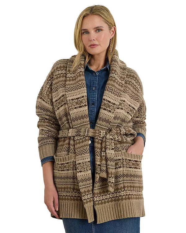 

Кардиган из шерстяной смеси с узором «фэр-айл» с поясом Ralph Lauren, коричневый