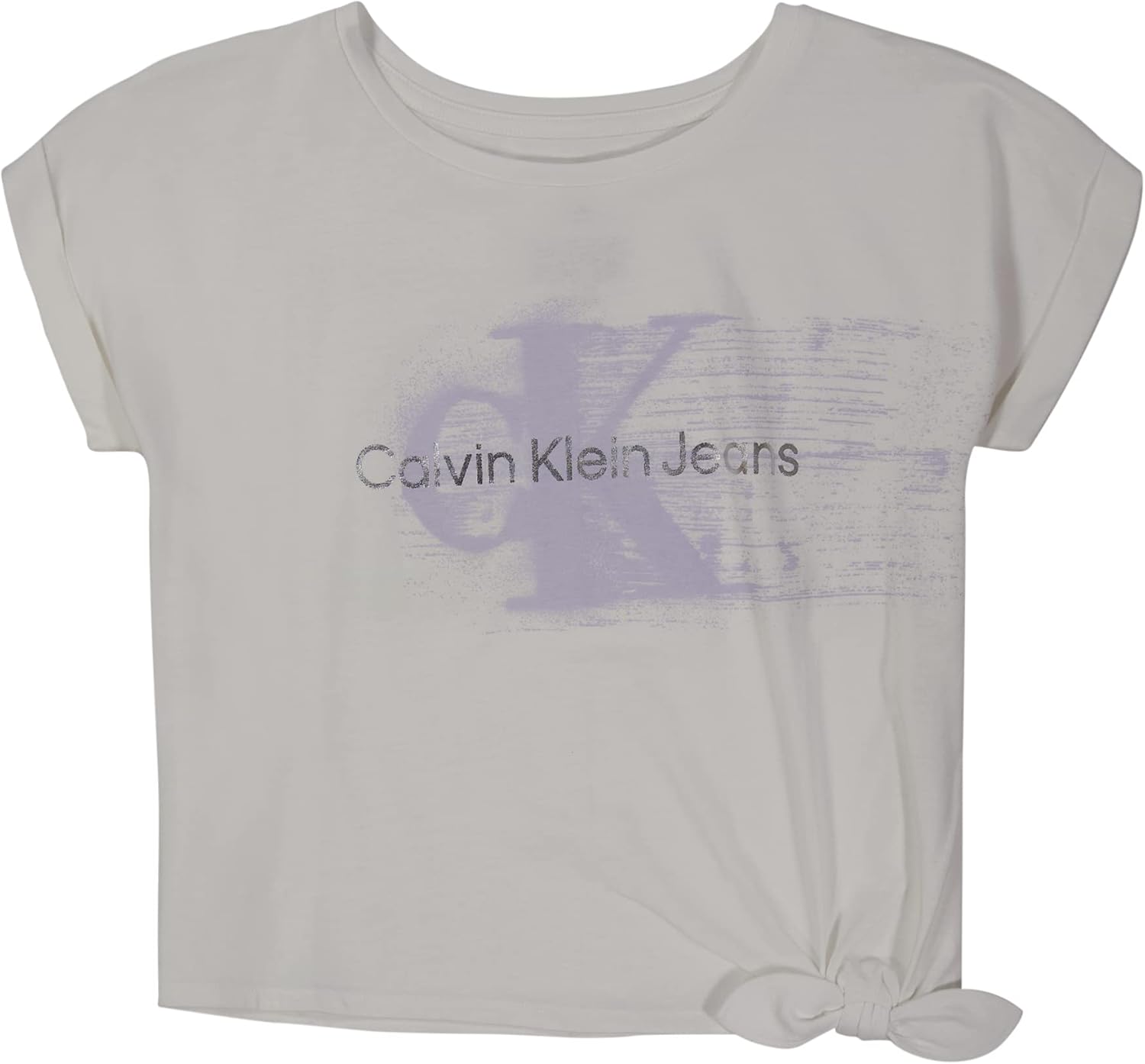 

Футболка с короткими рукавами и логотипом Calvin Klein для девочек, завязывающейся спереди и без этикетки внутри, White Brushstroke