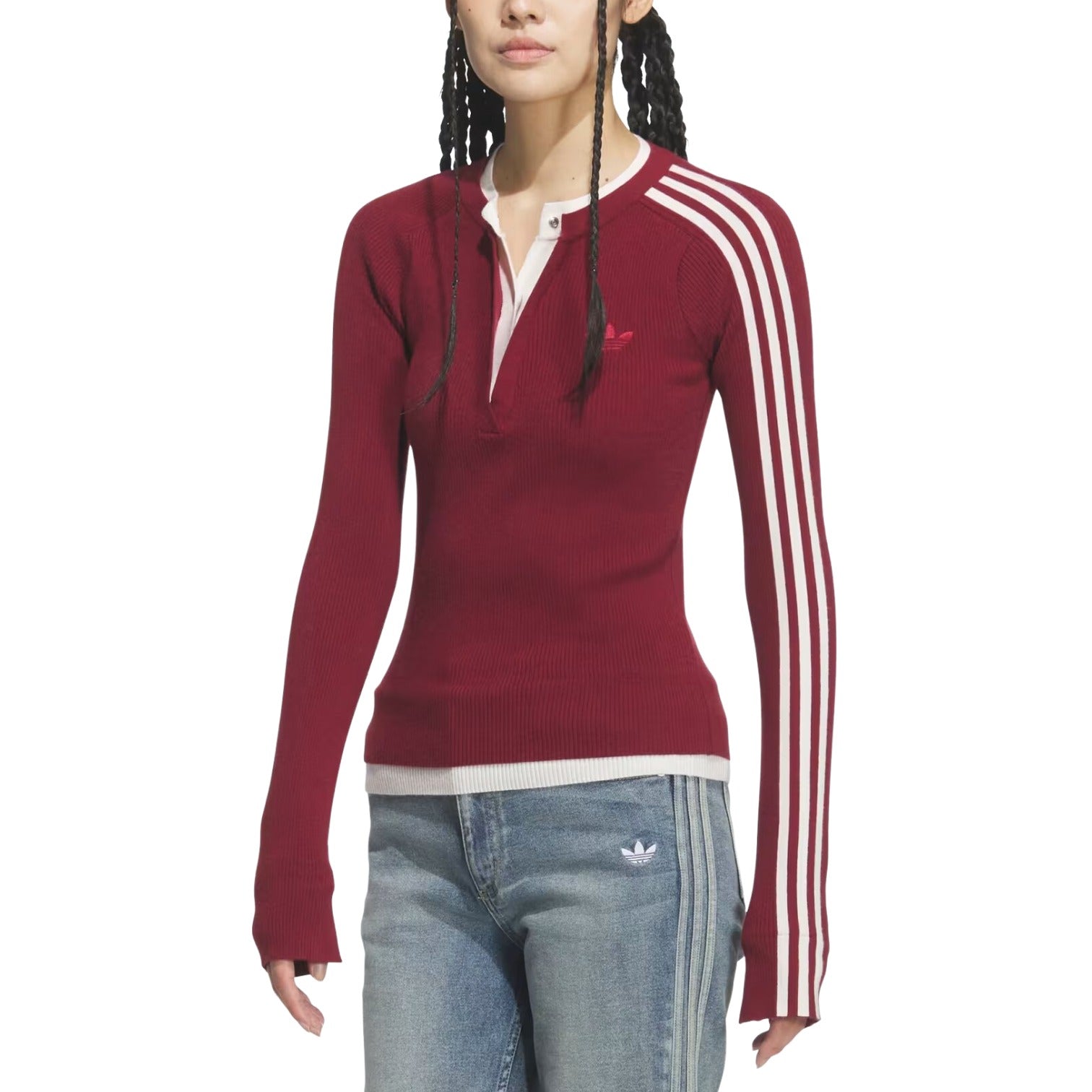 (WMNS) Толстовка Adidas Premium 3S на пуговицах, цвет «Collegiate Burgundy» — фото 2
