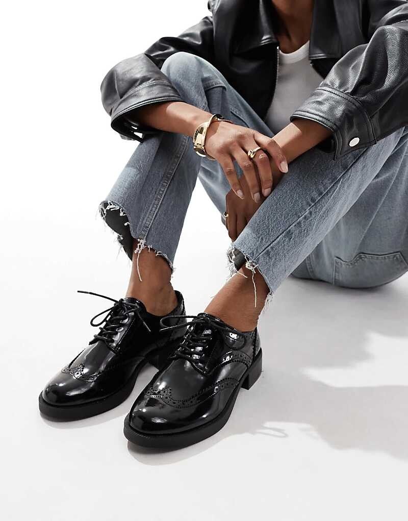ASOS DESIGN Wide Fit – Manny – туфли на плоской подошве со шнуровкой черного цвета