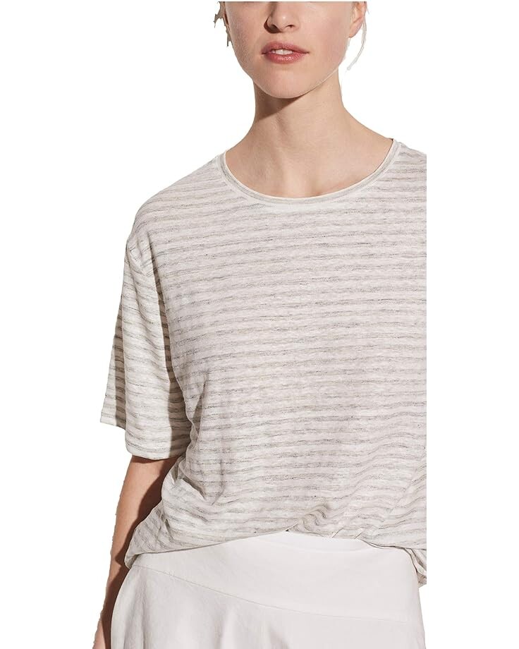 

Футболка Vince Classic Stripe Boyfriend Tee, цвет Optic White/Heather Grey