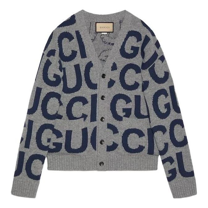 

Кардиган Gucci Wool Cardigan With Gucci Intarsia 'Grey Bue' 771707-XKDLV-1140, серый