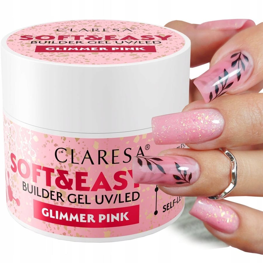 

Claresa Soft & Easy Nail Builder Gel с мерцанием розового цвета 90 г Puderek