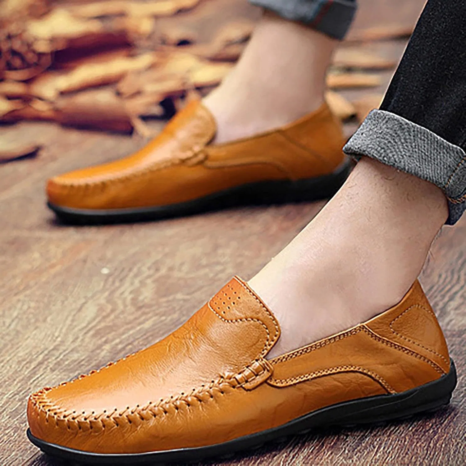 Мокасины мужские повседневные, Breathable Lightweight, Loafers & Slip-Ons, желтый — фото 3