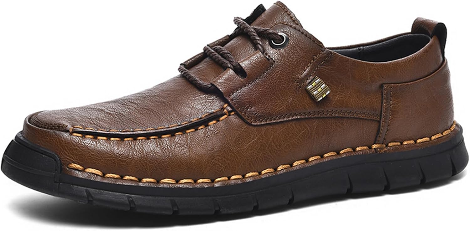 

Мужские ручной работы кожаные лоферы с шнуровкой, повседневные туфли с мягкой подошвой, легкие, дышащие, удобные, деловые, нескользящие оксфорды для прогулок, походов, вождения и работы Tixewsjh, коричневый