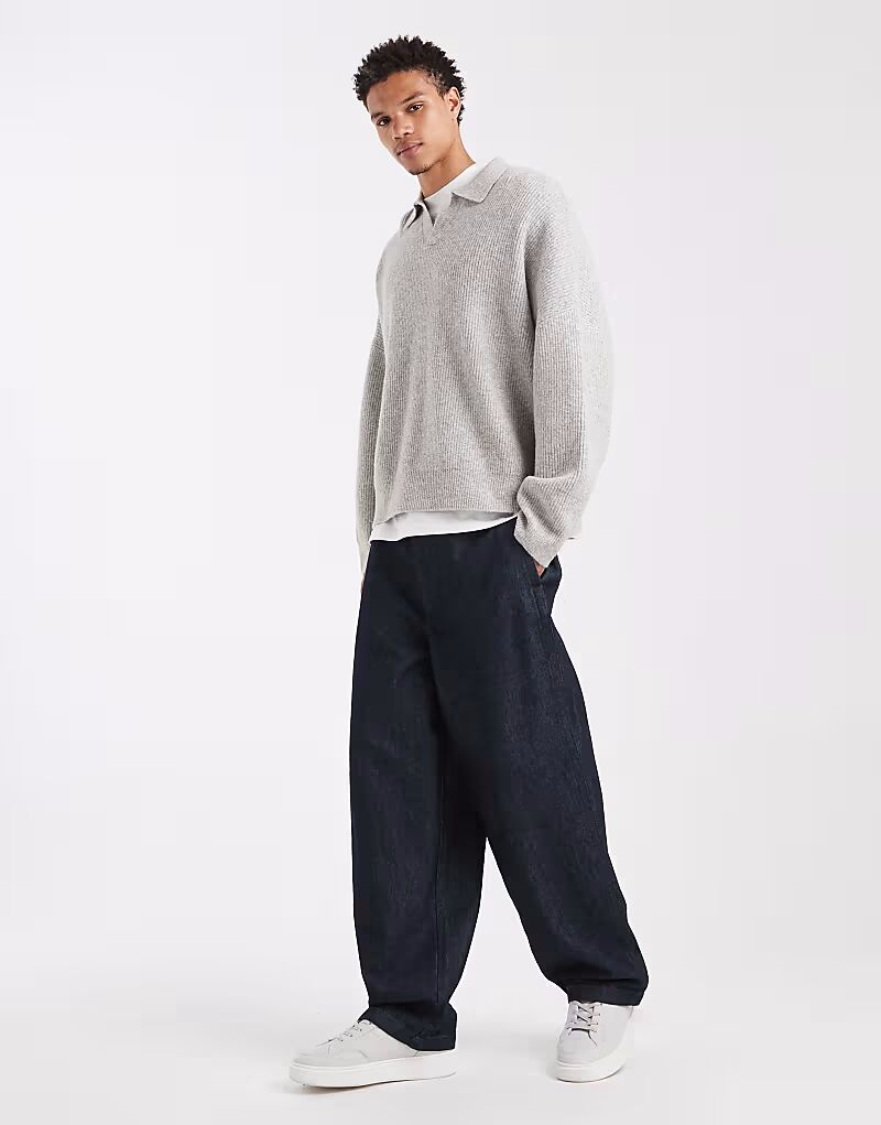 

Джинсы прямого кроя свободного кроя из необработанного ворса Asos Design, индиго