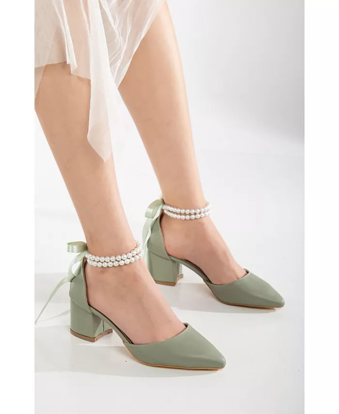 Туфли Miranda на низком каблуке с жемчугом Forever & Always Shoes, зеленый — фото 4