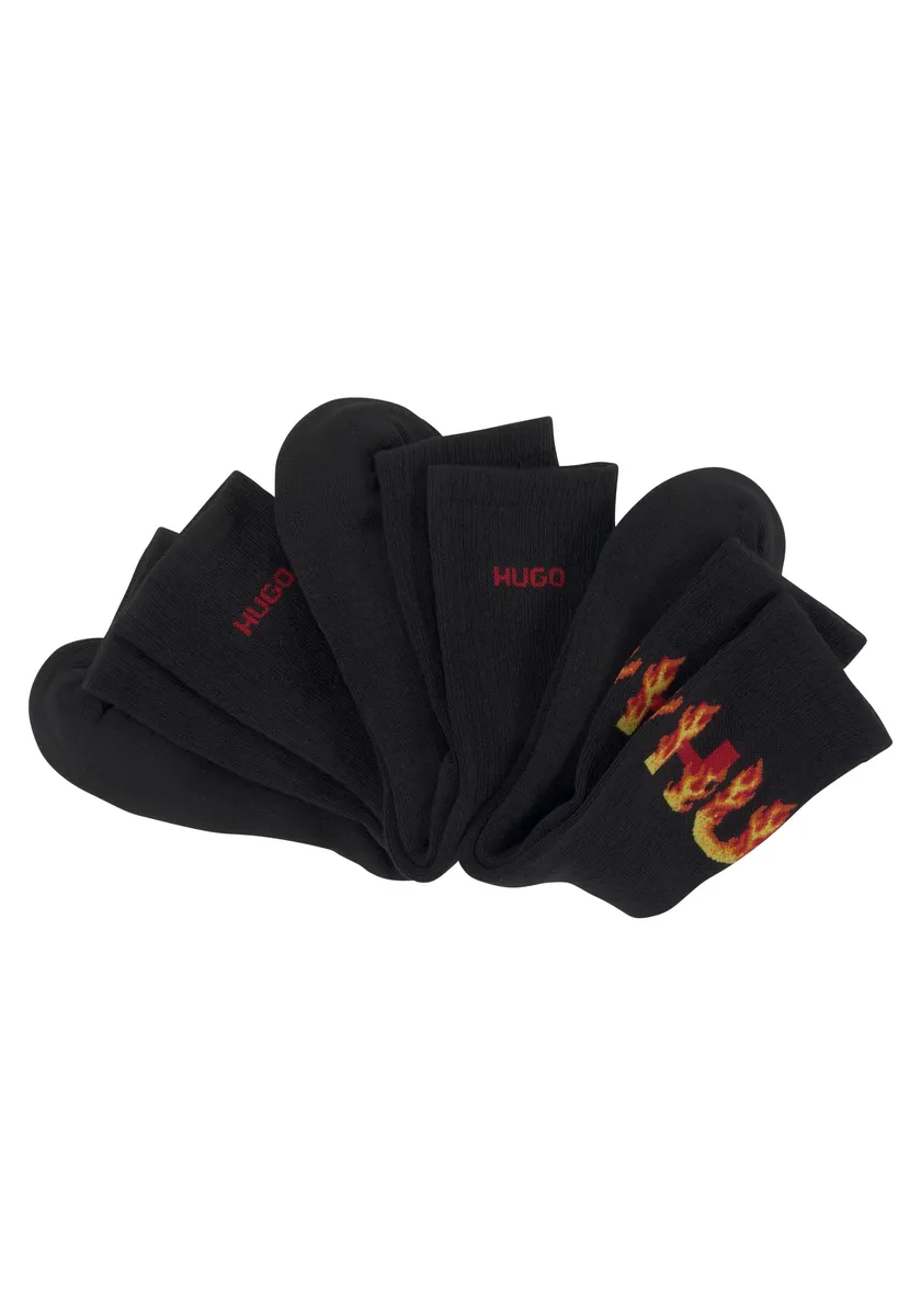 

Носки для отдыха HUGO Underwear "3P QS RIB FLAMES CC 10258019 01" (3 шт. в упаковке), с вышивкой логотипа, черный