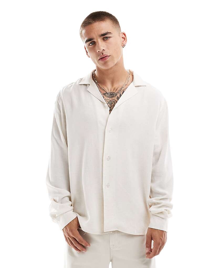 

ASOS DESIGN – рубашка оверсайз с кубинским воротником из смесового льна цвета экрю