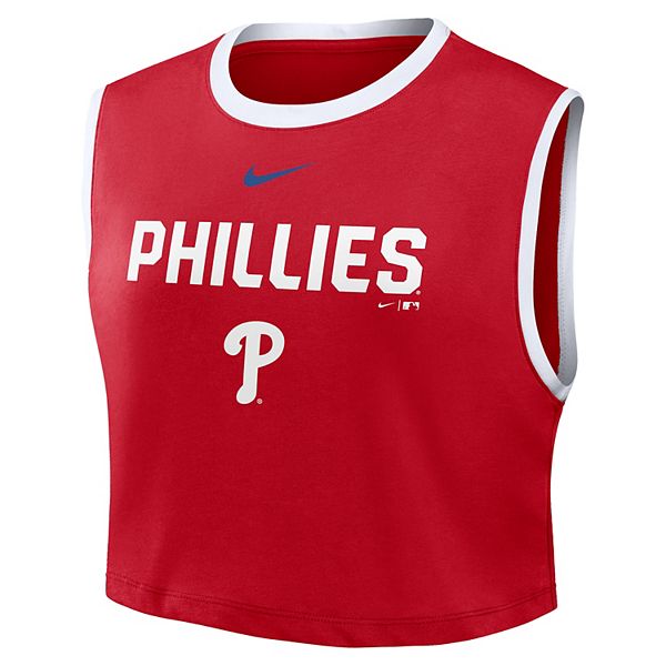 Женский красный топ philadelphia phillies primetime loose dri-fit cropped Nike — фото 3