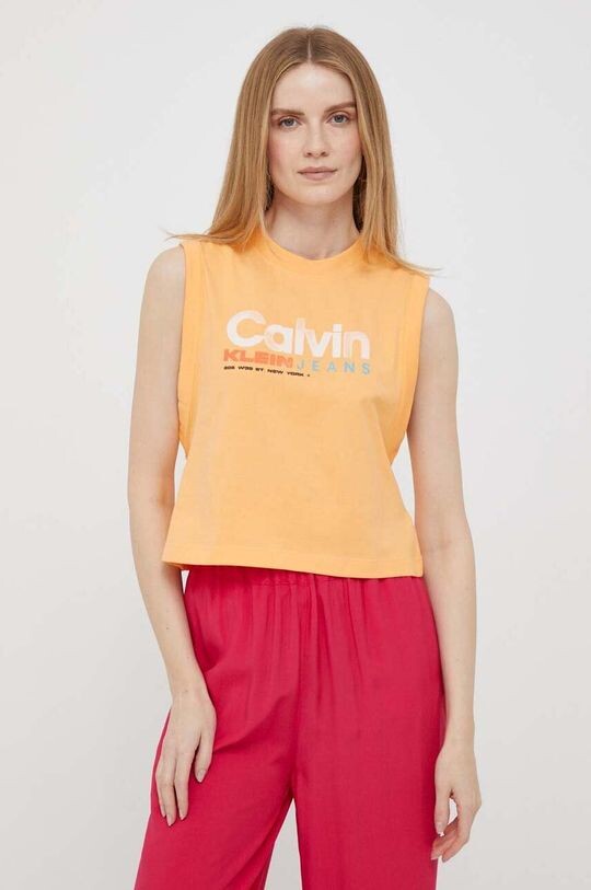 

Хлопковый топ Calvin Klein Jeans, оранжевый