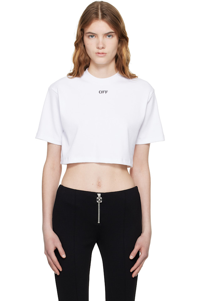 

Укороченная футболка с ребристым принтом "Off" Off-White, белый