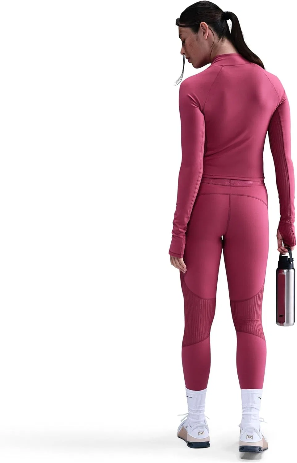 Топ Nike Pro Dri-FIT Warm Long Sleeve Grid Graphic, Sweet Beet/White — фото 2