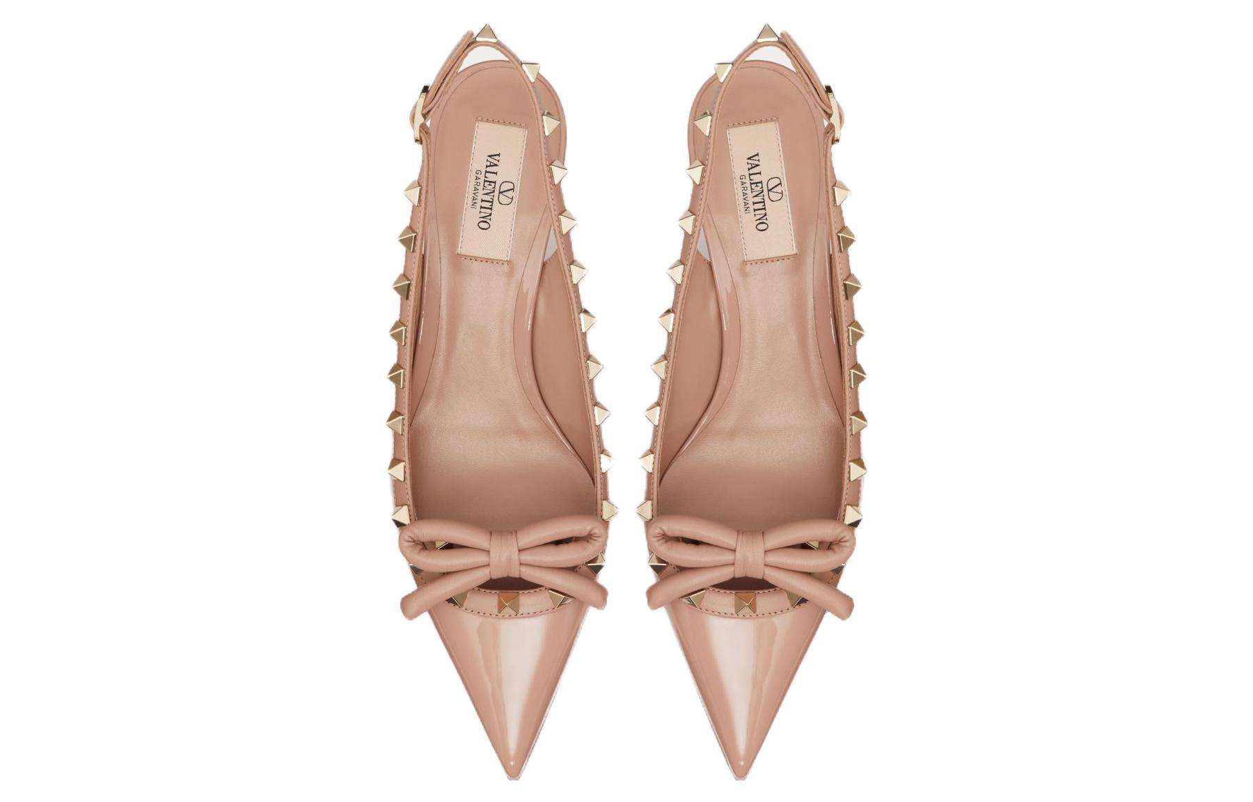 Туфли-лодочки Garavani Rockstud с бантом и заостренным носком Valentino, цвет корица розовый — фото 2