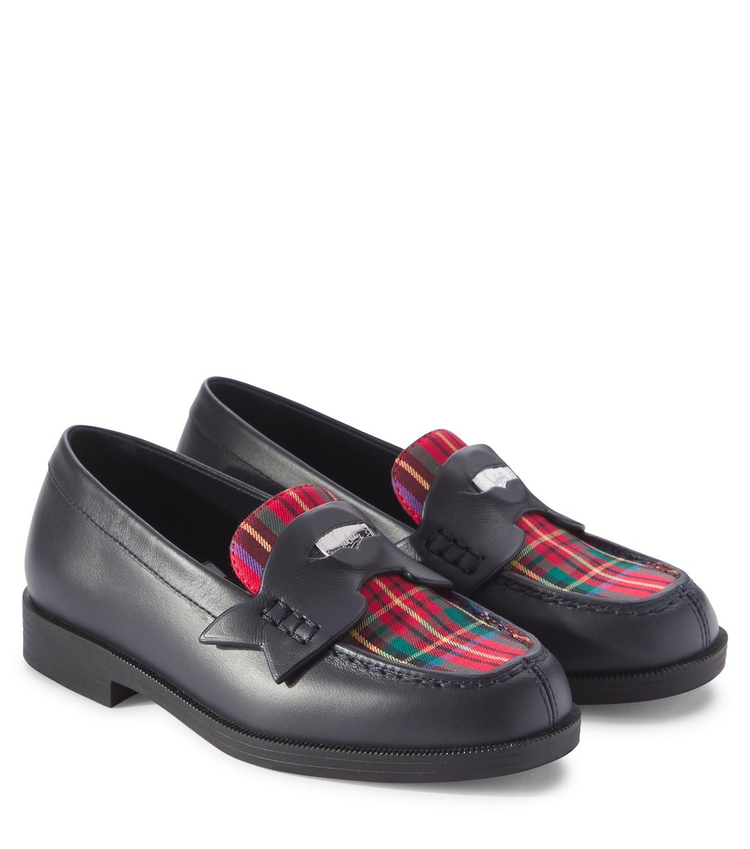 

Мини-пенни лоферы из клетчатой кожи Christian Louboutin Kids, Multi/Marine/Lin Navy