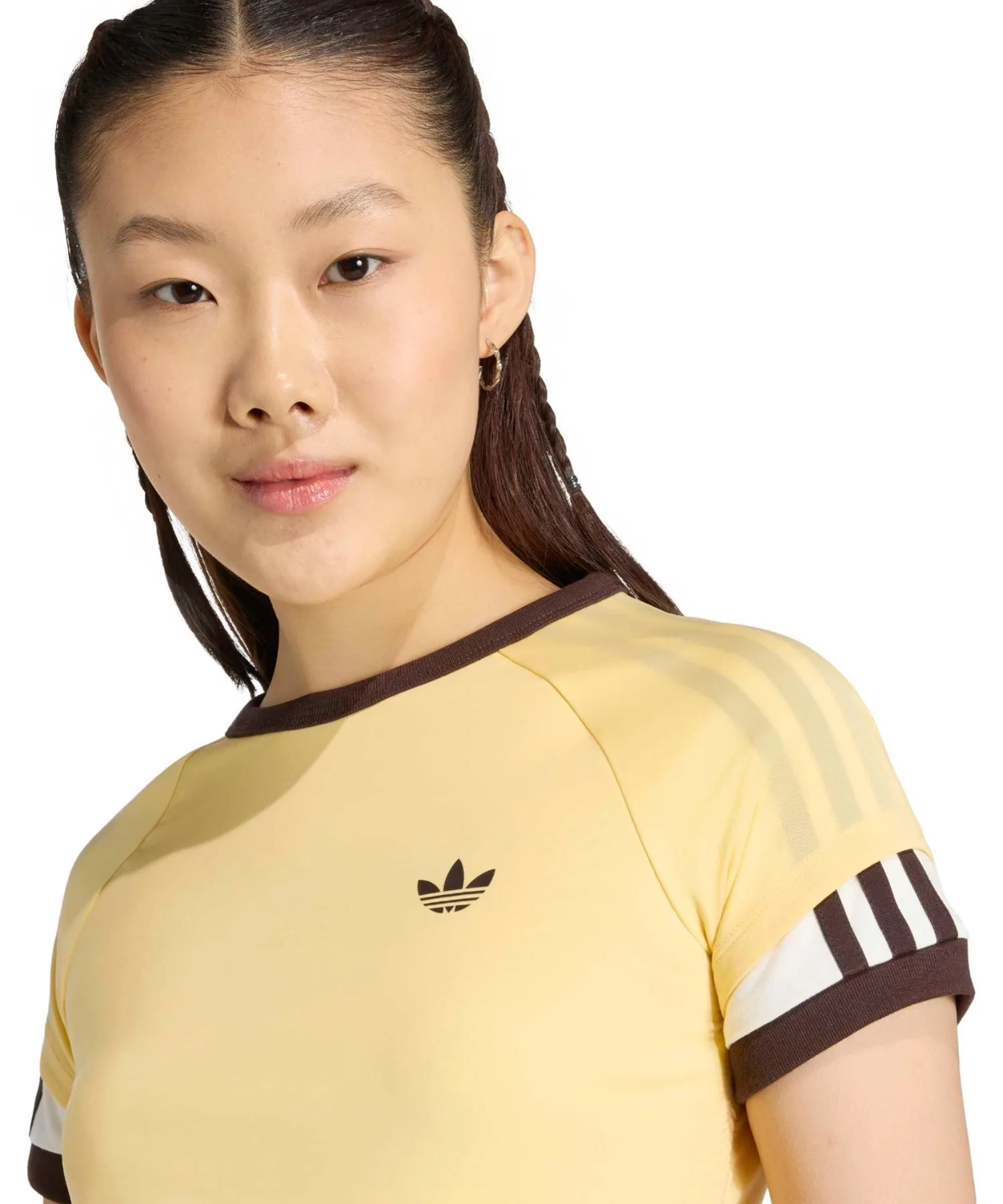 Женская футболка adidas DOUBLE LAYERED CALI с круглым вырезом жёлтая — фото 3